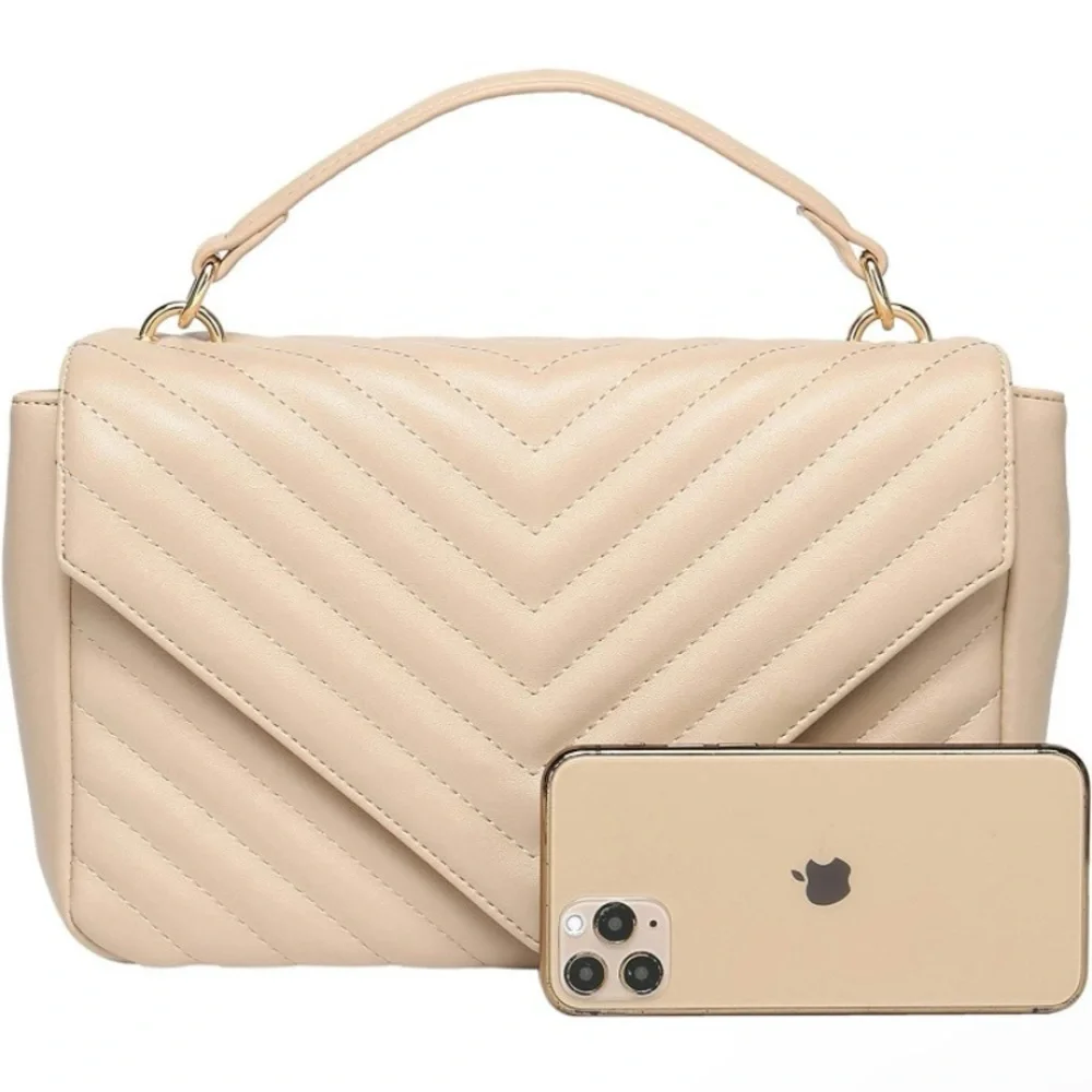 NWT beige Daisy Rose chevron flap top-handle/crossbody bag - Picture 2 of 11